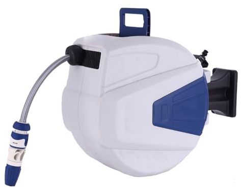 Aurexis Schlauchaufroller mit 20 m Gartenschlauch – 1/2 Zoll Anschluss – Automatischer Aufrollmechanismus – UV-beständig – 180° drehbare Wandhalterung – Gartenschlauchtrommel für Außenbereich