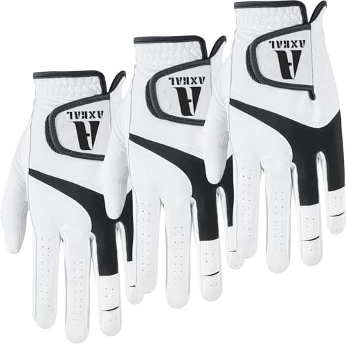AXKAL Golf Gloves Men Comfortable Soft Value 3 Pack for Left Right Handed Golfer, All Weather Grip & Breathable Design for Serious Performance Sizes S M ML L XL