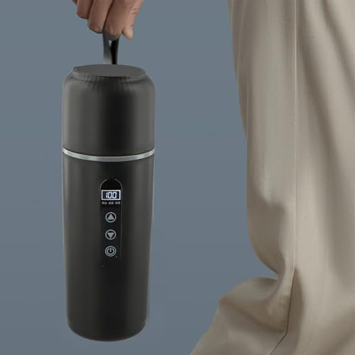 Hervidor eléctrico de viaje de 500 ml con pantalla LCD, taza portátil para calentar agua, café y té en vehículos (negro)