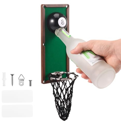 Magnetic Bottle Opener with Cap Catcher Collector, Personalised Traceless Beer Bottle Opener Wall Mount, Novelty Beer Gifts for Men Dad Husband Him for Pool Table Accessories, Home Bar, Garden