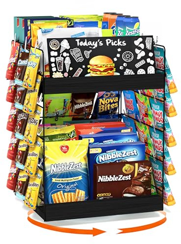 Emfogoo 5-Etagen 360° Drehbar Snack Organizer, Snackregal Aufbewahrungsregal aus Holz, Süßigkeiten Chips Snack Regal Display Platzsparende für Läden, Zuhause, Büro, Die Theke (Schwarz)