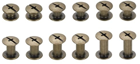 sourcing map 90set Chicago Screw M4 x 4/5/6/8/10/12mm Metal Phillips Nail Rivet Stud Screw Bolts Rivets Binding Post Screw for DIY Leather Belt Bag Craft Bookbinding, Bronze