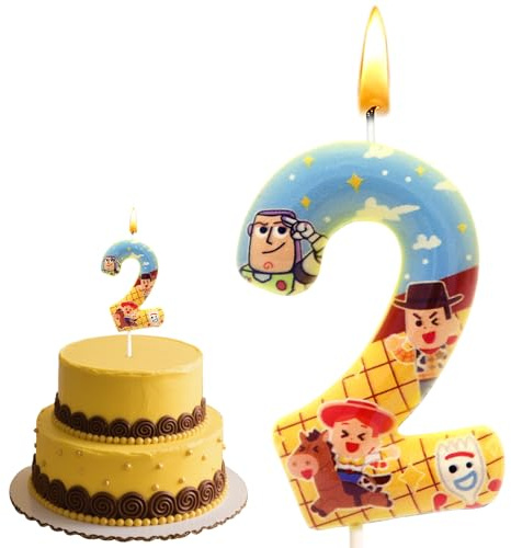 Story Geburtstagsdeko 2 Jahre, Buzz Geburtstagsdeko, Cartoon Birthday Candles, 3D Thema Kerzen, für Mädchen Jungen