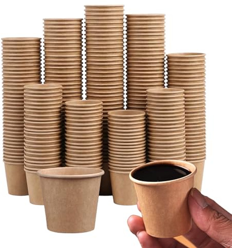 Hiuyavy 200 Small Disposable Coffee Cups, 1.5oz Kraft Brown Paper Portion Cups, Disposable Mouthwash Paper Cups, Each for Coffee, Water, Tea, Juice Serving Samples