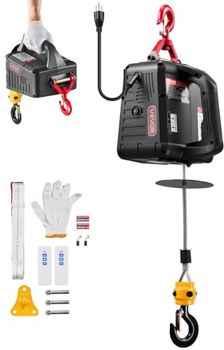 VEVOR 2-in-1 Electric Hoist Winch, 1100 lbs Capacity, 1500W Portable Power Winch Crane, 25 ft Lifting Height, 16.4 ft/min with Manual and Wireless Remote Control for Factory, Warehouss, Garage