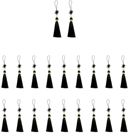 TONGIHS 20 Stück Mini Quasten, für Ohrringe, Souvenirs, Schwarz | Polyester,13,5cm,Glatt,Geschmeidig,Kompakt,Strapazierfähig,Handgewebt,Im ethnischen Stil gestaltet,für Tür,Kleiderschrank