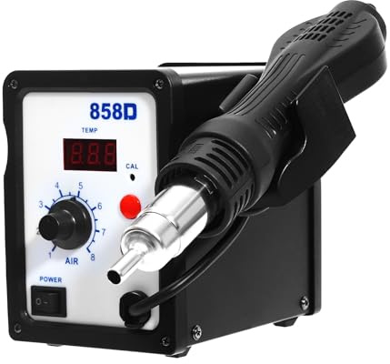 Station de soudage à air chaud 858d, 700 W à air chaud SMD, station de soudage avec 3 buses, affichage numérique LED, température réglable de 100 à 450 °C, pour soudure et dessoudage SMD