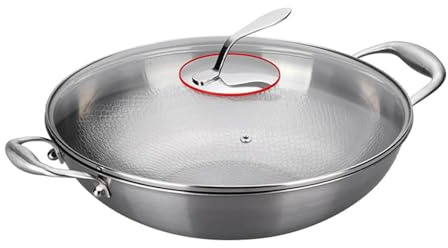 TREWQ Wok in titanio martellato con doppie maniglie, padelle antiaderenti da 12,6 pollici, wok antiaderente di grande calibro, padelle in titanio antiaderenti e resistenti ai graffi 12.6in