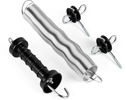 SWAWIS Weidezaun Torgriff Set | Enthält 1 Torgriff mit Haken, 1 Zugfeder & 2 Ringisolator, für Elektrozauntore Viehzäune Landwirtschaftliche Zäune und Weiden