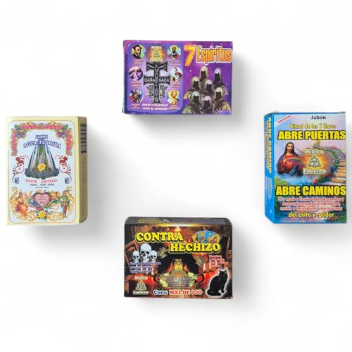 Confezione 4 Saponi Esoterici alla Glicerina 90 g - Florida, 7 Spiriti, apre strade e contro incantesimi - Pulizia energetica, protezione spirituale e rituali
