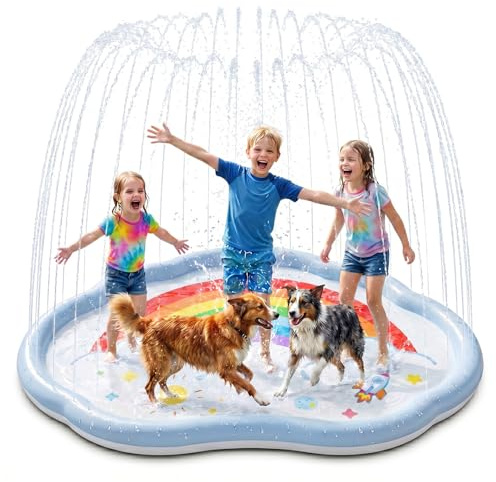 EagleStone 200 cm rutschfeste Wassermatte – für Kinder, Hunde & Haustiere |Splash Pad Sprinkler Wasser Spielmatte, Wasserspielzeug für Draußen Outdoor Garten