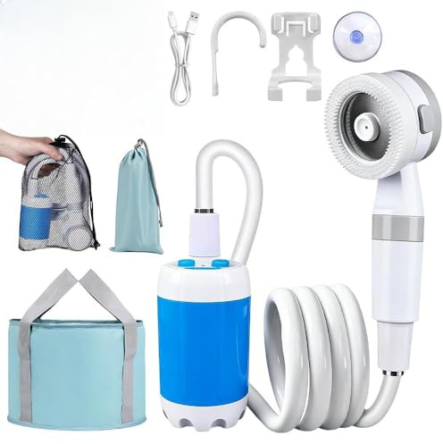 NAVESO Portable Shower Camping, 6000mah Rechargeable Camping Shower Pump Kit,IPX7 Waterproof Outdoor Showers with Large Capacity Foldable Bucket for Camping Travel Car Washing Pet Hiking Cleaning