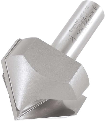 Trend 45-Degree Chamfer V Groove Cutter, 1/2 Inch Shank, 40mm | Tungsten Carbide Tipped For Clean 45-Degree Chamfer And V Groove Cuts, 40mm Cut Diameter, 19mm Cut Length, 10/11X1/2TC