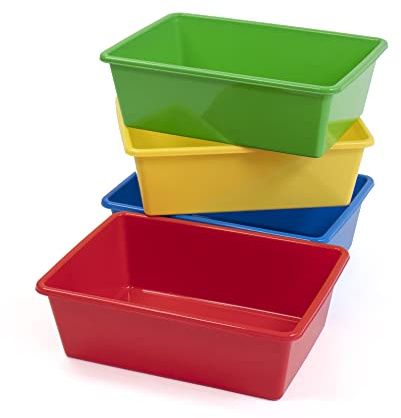 Humble Crew Toy Storage Bins for Kids, Set of 4, Primary Colors - Large, Sturdy, Colorful Plastic Storage Bins for Classroom, Playroom, Nursery and More - Premium Toddlers Toy Organizer