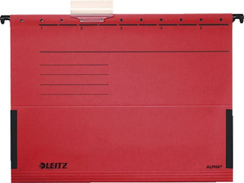 5 PG Leitz 1986-30-25 ALPHA® Hängetaschen aus 230 g/qm Colorspankarton (RC), Packung mit 5 Stück Farbe rot