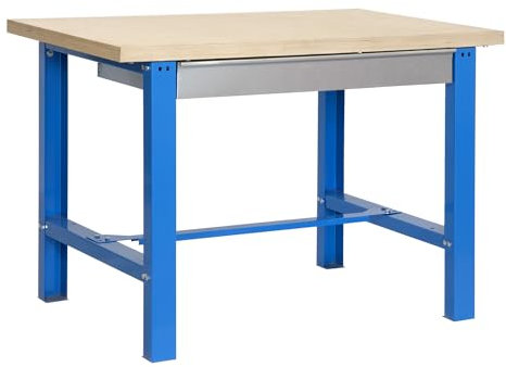 Simon Rack Banco de Trabajo Taller, Capacidad Carga 600 kg, 865x1500x750 mm, Mesa de Trabajo, 1 Cajón, Azul/Madera Mdf - BT6