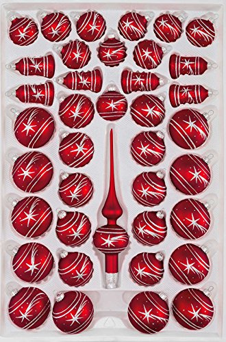 39 TLG. Glas-Weihnachtskugeln Set in Classic Rot Silber Komet - Christbaumkugeln - Weihnachtsschmuck-Christbaumschmuck