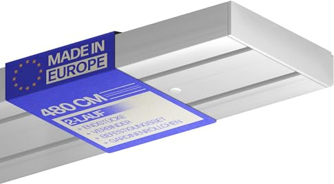 Bestlivings Gardinenschiene 480cm 2-läufig, Weiß, Komplettset montagefertig | Vorhangschiene mit ruhigem Innenlauf, Stecksystem, vorgebohrte Deckenmontage, formstabiler Kunststoff, kürzbar - Made in EU