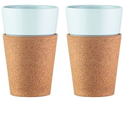 Bodum 11583-109 Bistro Tassen- Set 2 Stück, Porzellan, Kork/Weiß, 0.6 L, 9.9 x 6.5 x 14.6 cm, 2 Einheiten