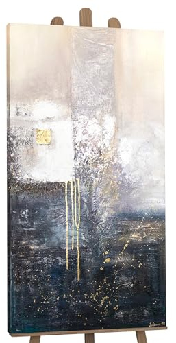 YS-Art XXL Abstrakt Acryl Gemälde auf Leinwand Fragmente handgemalt Wandbilder Wohnzimmer Büro Moderne Design Bilder Minimalismus echte Kunstwerk 120x60 cm