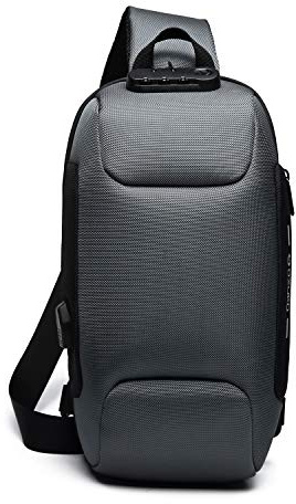 FANDARE Neu Brusttasche Diebstahlsicherung Sling Bag für 10,5 Zoll Tablet Herren Damen Schulranzen Umhängetasche mit USB-Ladeanschluss Daypacks für Schule Abenteuer Reisen Joggen Sporttasche Grau A