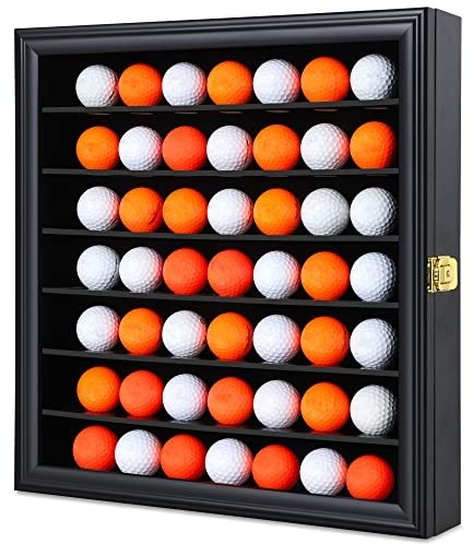 Zmiky Vitrine für 49 Golfbälle, Vitrine für Vitrinen, Wandmontage, Schwarz | Anti-Roll-Aufbewahrungsschlitze, abschließbarer Riegel, UV-Schutz, Acryl, Wanddisplay, für Golf-Souvenir-Trophäenbälle