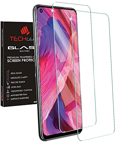 TECHGEAR [Pack de 2 GLASS Edition Compatible avec Oppo A54 5G / A74 5G, Housse de protection d'écran en verre trempé [2.5D Bords Arrondis] [Dureté 9H] [Cristal] [Anti-rayures] [Anti-Bulles]