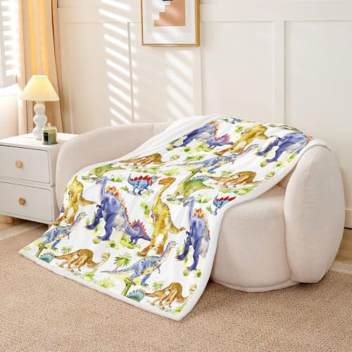 Homewish Coperta in Pile per Bambini Dinosauro Jurassic Animale in Peluche per Letto per Ragazzi e Ragazze Adolescenti Kawaii Dinosauro Coperta in Pile Vecchio Dino Sherpa per Camera da Letto