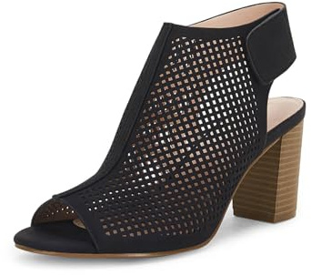 Coutgo Heels for Women Open Toe Boots Cutout Ankle Strap High Heel Chunky Block Sandals,Black,Size 9