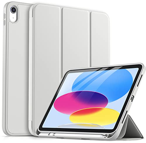 drivego Hülle für iPad (A16) 11. Gen 11 2025/10 10.9 2022, Raum Grau | Flexible TPU Cover Rückseite Schutzhülle mit Stifthalter, Dreifach-Ständer，Unterstützt Touch ID, Auto Schlafen/Wachen