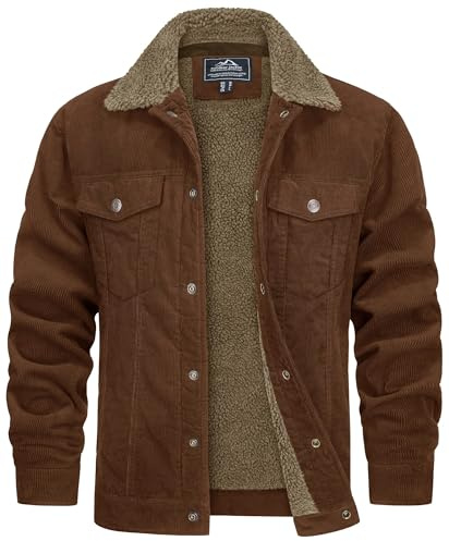 TACVASEN Veste se Camionneur pour Homme Veste Cargo Décontractée Veste en Velours Côtelé Vestes D'Hiver Marron,3XL
