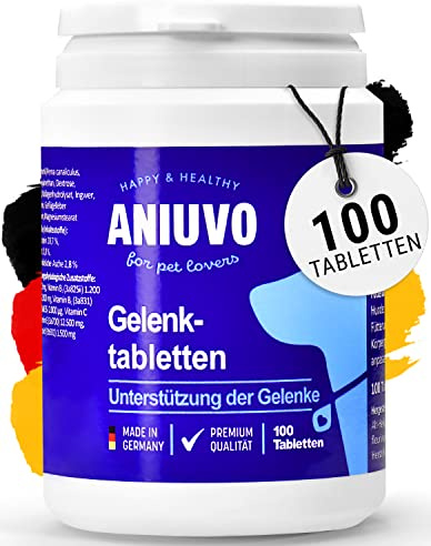ANIUVO® Gelenktabletten Hund - MADE IN GERMANY - Gelenktabletten für Hunde mit Grünlippmuschel, MSM, Teufelskralle, Kollagen & Ingwer - 100 Hunde Gelenktabletten für starke Bänder & Gelenke