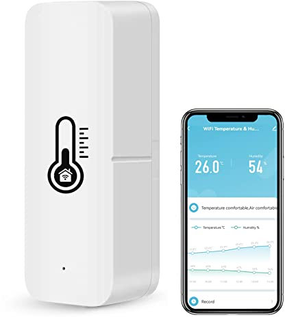 Molczov Termometro igrometro WiFi Intelligente, sensore di Temperatura e umidità Bluetooth per Interni ed Esterni, Alexa/Google Assistant termometro WiFi App Remoto per casa. 1 Confezione