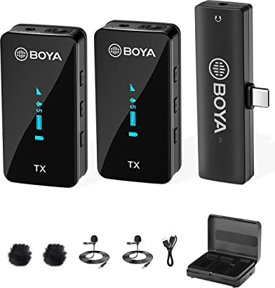 BOYA BY-XM6-K6 USB C Wirele Lavalier Microphone with Charing Case OLED Dispaly Wireless Lapel Mic for Android/Laptop Type C Smartphone YouTube Tiktok Vlog Podcast Video Recording