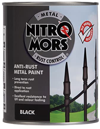 Nitromors Smooth Metal Paint, No Primer Needed, UV Resistant for Metal Doors and Furniture, Rust Protection, Black 750 ml