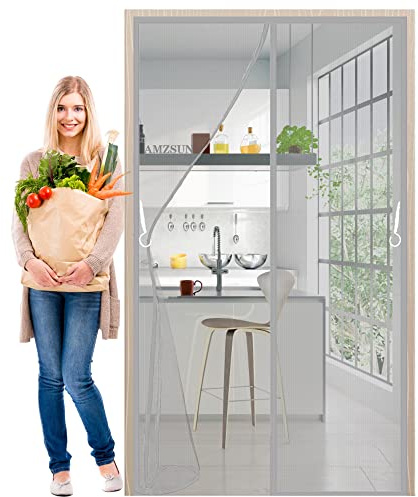 Fly Screens for Doors Magnetic Insect Door Screen 85x195cm Grey Magnetic Top to Bottom Seal Snaps Shuts Automatically,Easy to Install for Entry/Exterior Door/Kitchen/Patio Door