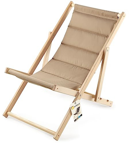 KADAX Chaise Longue en Bois de Hêtre, Chaise de Plage Pliable jusqu'à 120 kg, Appui-tête, Cappuccino