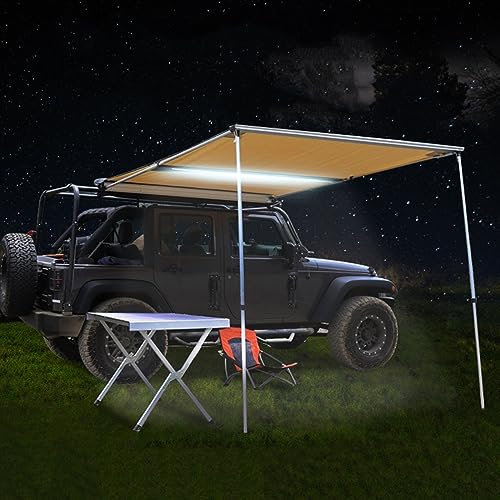 TRUNXUCL Car Side Awning with LED Light, Retractable Aluminium Awning, Pull Out Tent Ideal for Camping, Travel, RV, Camper, and SUV (Size : 200 * 250cm/6.6 * 8.2ft)