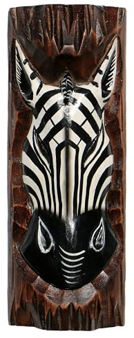Wogeka - Bunte 30 cm Zebra Wand-Maske - Handarbeit aus Holz als Geschenk-Idee zu Weihnachten Geburtstag Weihnachten für Afrika Fans zur Dekoration Maske53
