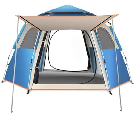 Tent with Porch for 2-3 Men,CEIEVER Camping Tent Waterproof Pop Up Tent Automatic Family Camping Tent Living Area with Awning for Traveling, Beach, Hiking, Outd (Sky blue-240X240X135CM)