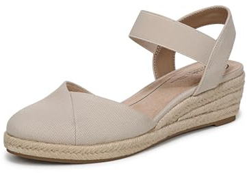LifeStride Womens Kimmie Wedge Espadrilles Almond Milk 10 M