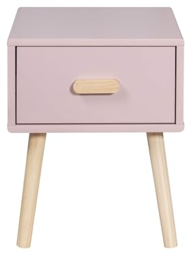 Rebecca Mobili Nachttisch für Kinder, Möbel für Kinderzimmer, Rosa Braun, Kiefern MDF, mit 1 Schublade mit Führungsschienen, Platzsparend - Maße HxBxT: 44 x 35 x 35 cm - Art. RE6977