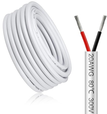 Cavo elettrico da 30 metri, 20 AWG, 2 x 0,5 mm², 2 cavi da 5 V/12 V/24 V/300 V, cavo in rame stagnato, flessibile e morbido, a bassa impedenza, alta resistenza alle alte temperature