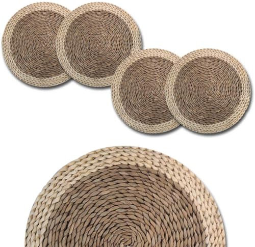 ARCA, Set di 4 Sottopiatti Rotondi in Fibra di Mais, per 4 Persone, Ideali per la Tavola, Resistenti e Duraturi, Colore Marrone Naturale, Diametro 38 cm