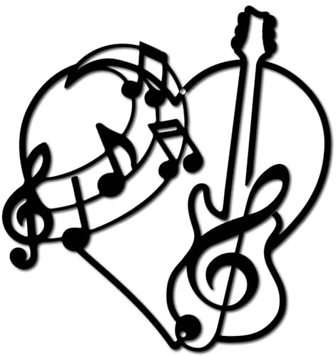 CREATCABIN Guitar Metal Wall Art Decor Heart Iron Wall Art Black Musical Hollow Sculpture Hanging Decor Rustic Wall Sign Decoration for Indoor Outside Living Room Home Office Balcony 11.2x11.8Inch