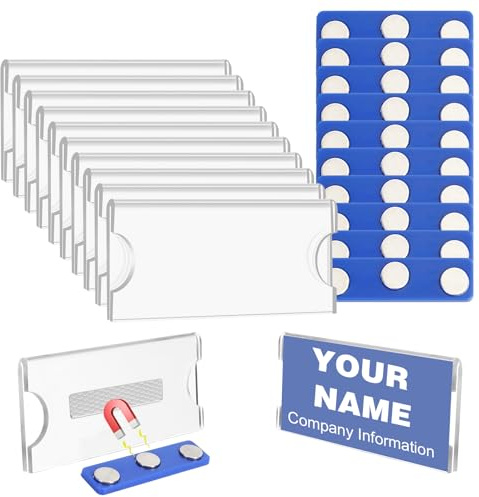 Dadabig 20 Pièces Badge Aimanté 75x30 mm, Porte-Badge Magnétique Horizontal Personnalisé en Plastique pour Bureaux, Écoles, Conférences
