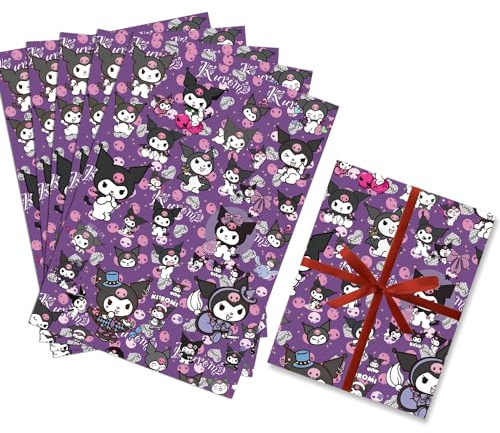 HOOKTA 5 Stück Kitty Purin Geschenkpapier 51 x 75 cm Kraftpapier Langlebiges Kätzchen Geschenkpapier für Kindergeburtstage, Partys, festliche Dekoration (Lila Hase)
