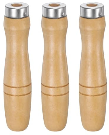 sourcing map Lot de 3 poignées de lime en bois de 12,9 cm à trou rond de 9,5 mm, poignées ergonomiques avec collier en métal pour limes métalliques de 35,6 à 45,7 cm
