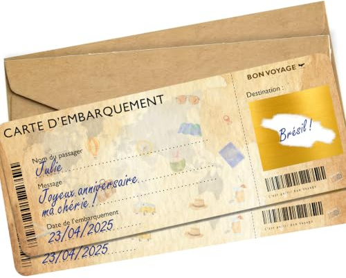 OLYMPE STORE Rubbelkarte Reise Überraschung - Bordkarte personalisierbar zum Verschenken - Flugticket Ankündigung - Geschenk Geburtstag EVJF (Vintage Style)