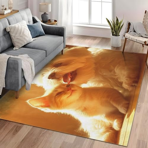 Waschbarer Teppich Tiere Hunde Und Katzen 160x230 cm Wohnzimmer Teppich Schlafzimmer Bettvorleger, Moderner Flauschig Weich Teppiche für Kinderzimmer Anti-Rutsch
